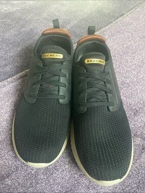 Skechers Men’s Black Knit Sneakers with Brown Trim